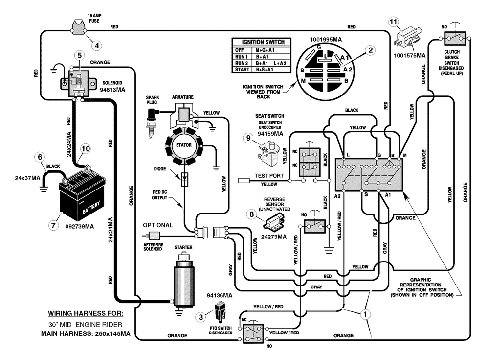 Electrical System Diagram and Parts List for 309006X78A 2006 Briggs and Stratton Lawn Tractor